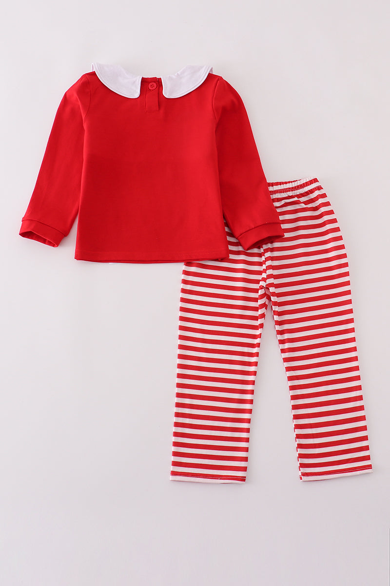Red santa claus smocked stripe pants set
