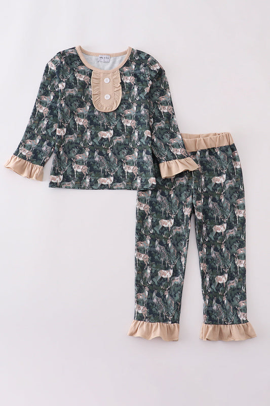 Camouflage hunting deer ruffle pants set