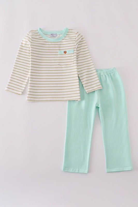 Khaki stripe pants set