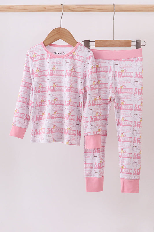 Pink train bamboo pajamas set