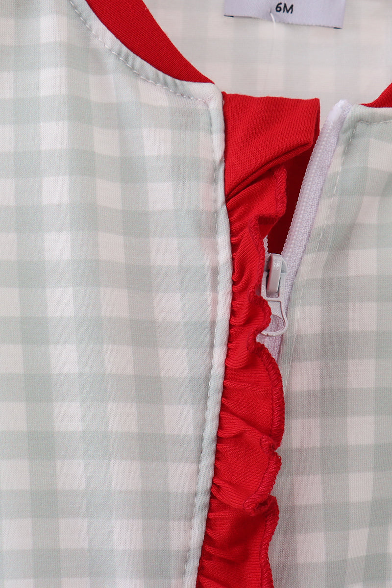 Sage ruffle gingham romper