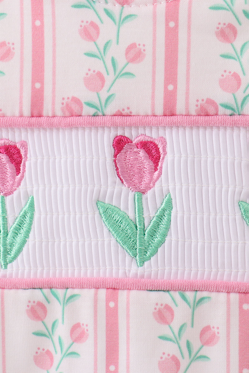 Floral tulip smocked ruffle romper