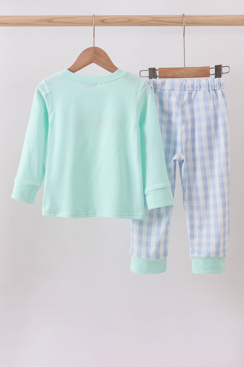 Green vehicle embroidery pants set