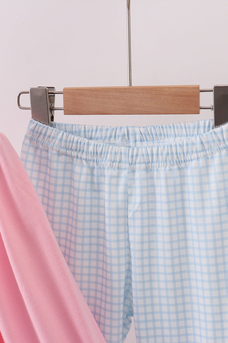 Pink animal smocked ruffle pants set