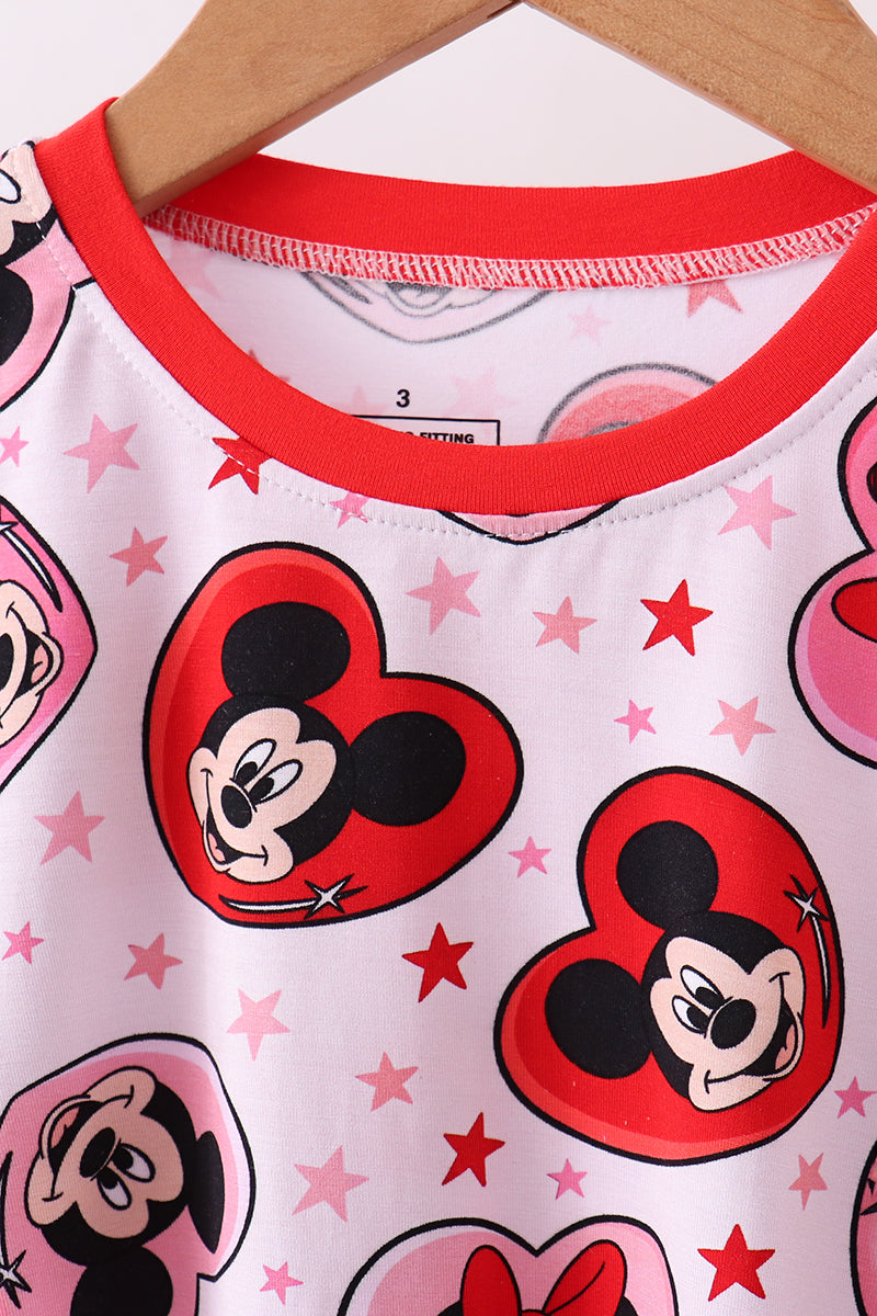 Red character heart print bamboo pajama pants set