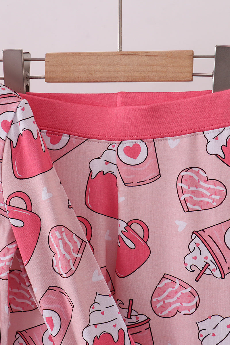Pink heart print bamboo pajama pants set