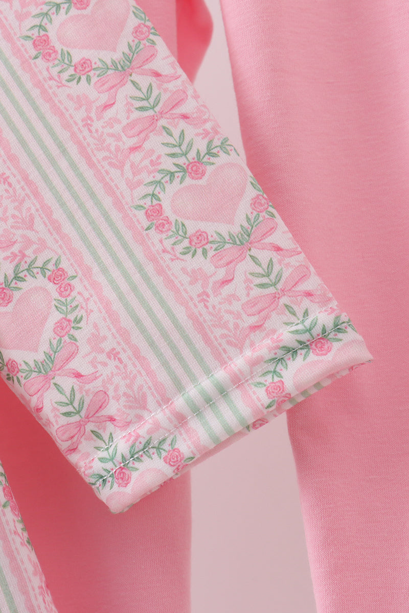 Pink bow floral pants set