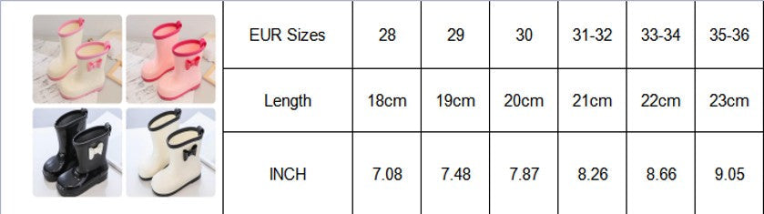 White & black bow rain boots